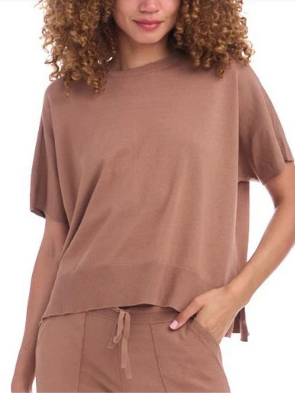 Women’s Splendid Brown Crewneck Short-Sleeve Sweater